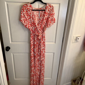 Women's Velvet Torch Red Floral Large Wrap Dress